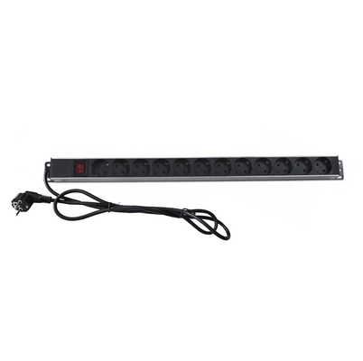 垂直アルミニウム 12口 EU ドイツ PDU ブラック 19インチ 水平 6口 8アウトレット シュコ ドイツ タイプ 電源分配ユニット IT ネットワークキャビネット スマートソケット PDU スイッチ付き 3x1.5mm² 2M 長ケーブル