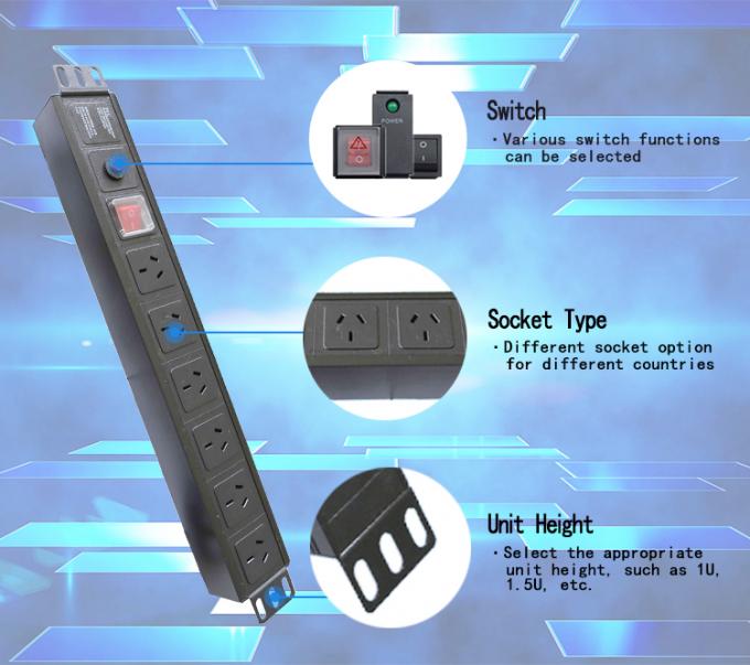 19インチ アルミ ブラック IECタイプ 6 方式 8 ストック C13 C14 電源配送ユニット 16Amp/32Amp コマンドプラグ付き IEC320 スマートソケット PDU 2