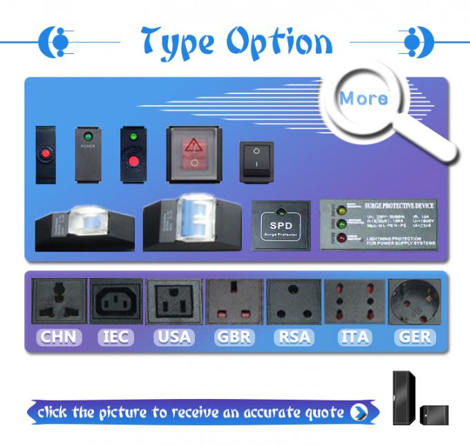 19インチ アルミ ブラック IECタイプ 6 方式 8 ストック C13 C14 電源配送ユニット 16Amp/32Amp コマンドプラグ付き IEC320 スマートソケット PDU 3